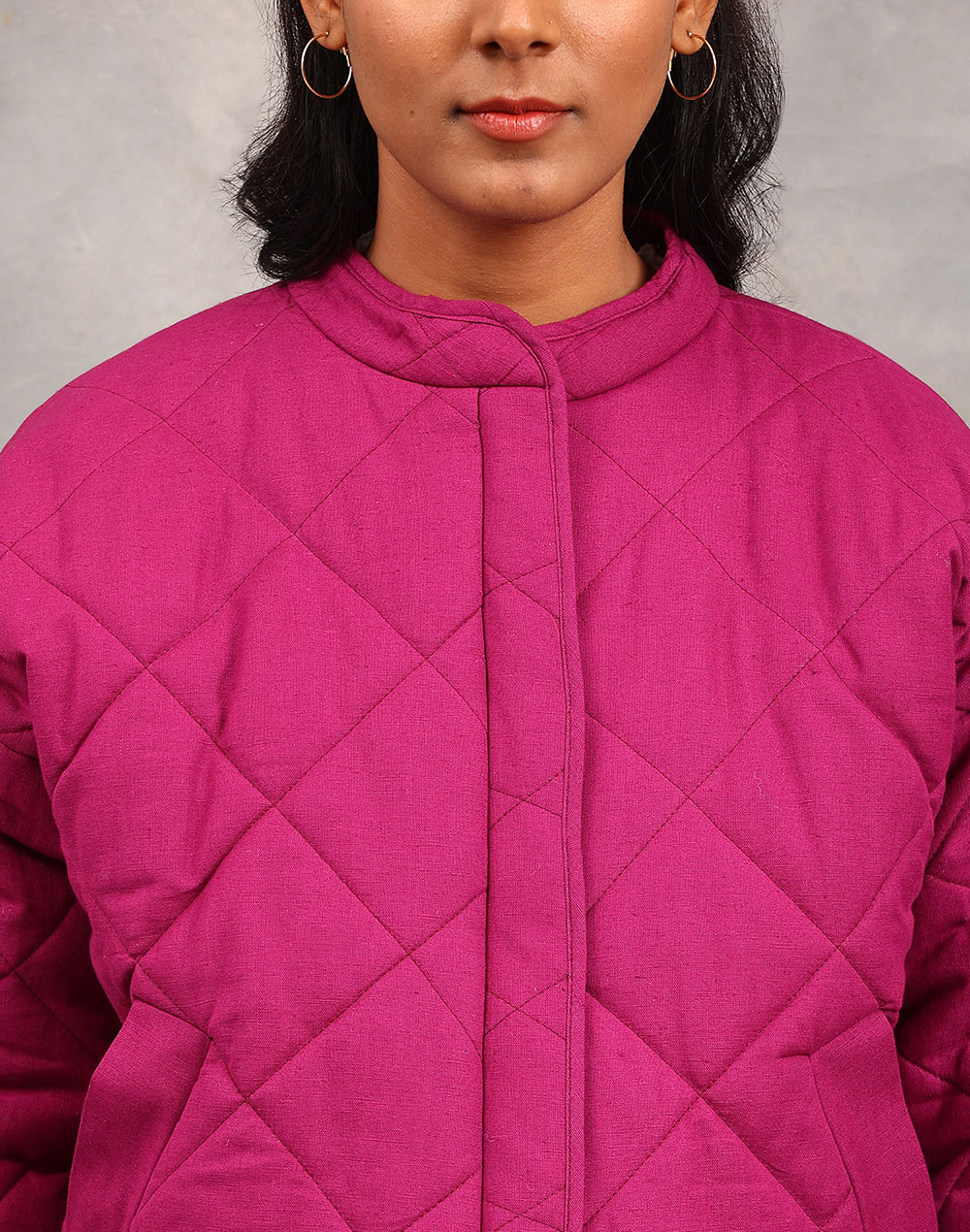 FabNu Purple Cotton Linen Flax Quilted Reversible Jacket