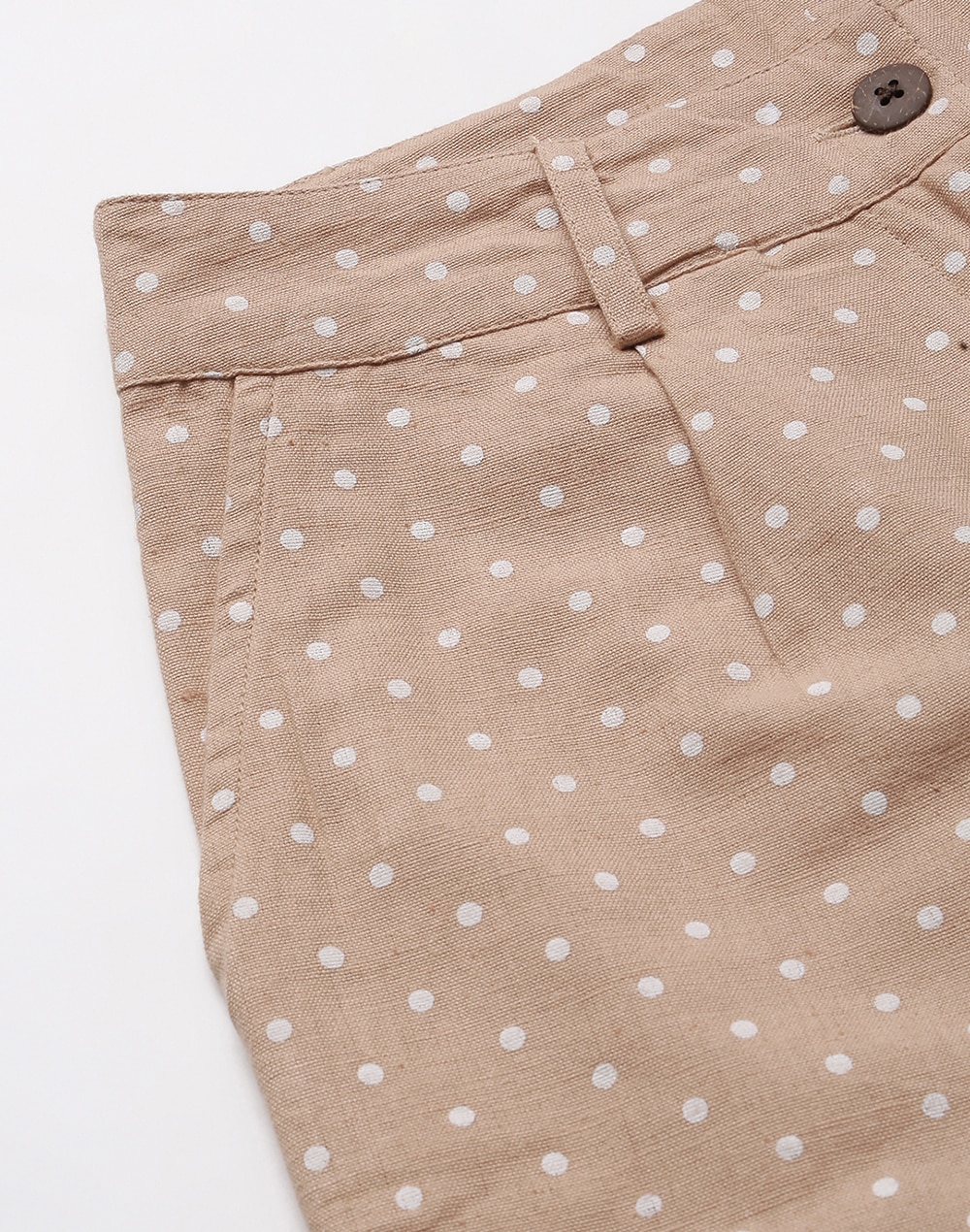 FabNu Brown Cotton Linen Polkadot Shorts