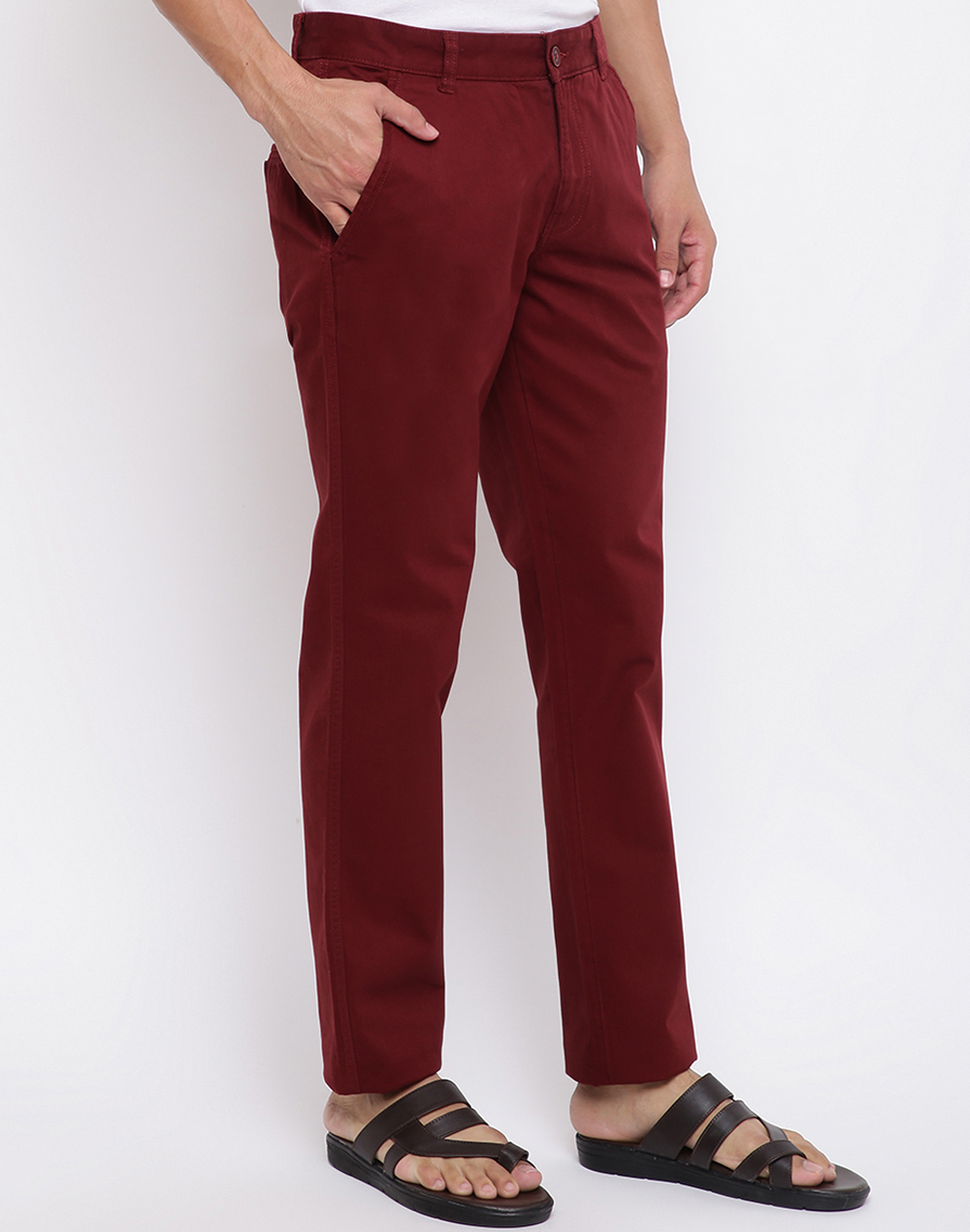 Red Cotton Slim Fit Pants