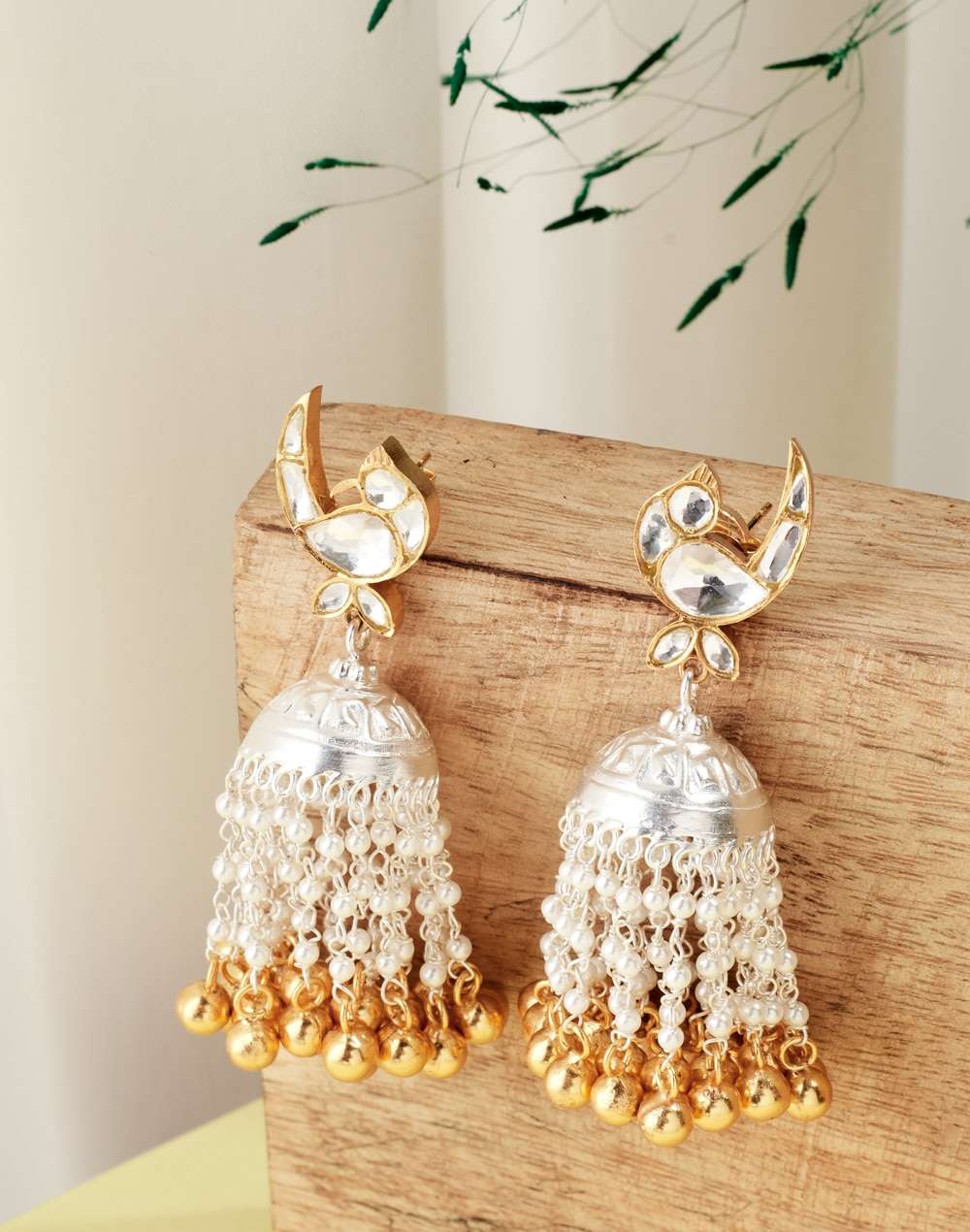 Silver Two Tone Jhumka Earrings