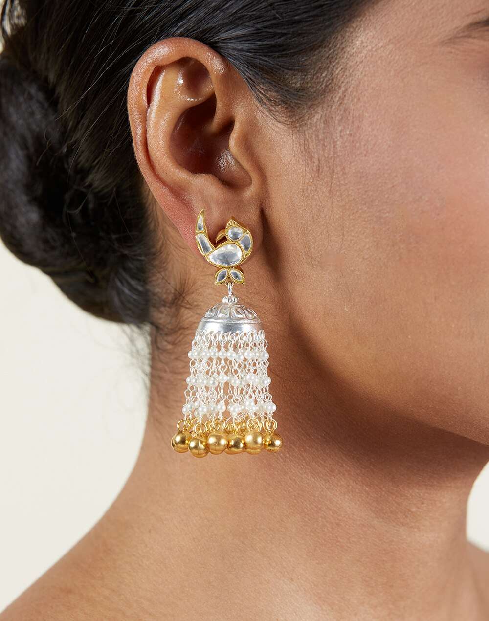 Silver Two Tone Jhumka Earrings