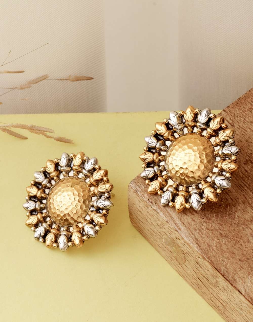 Silver Two Tone Stud Earrings