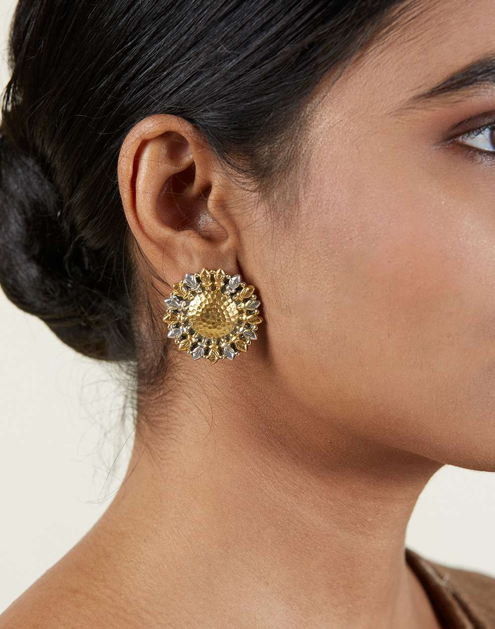 Silver Two Tone Stud Earrings