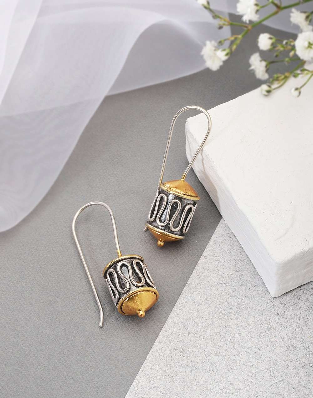 Silver Two Tone Dangler Earrings