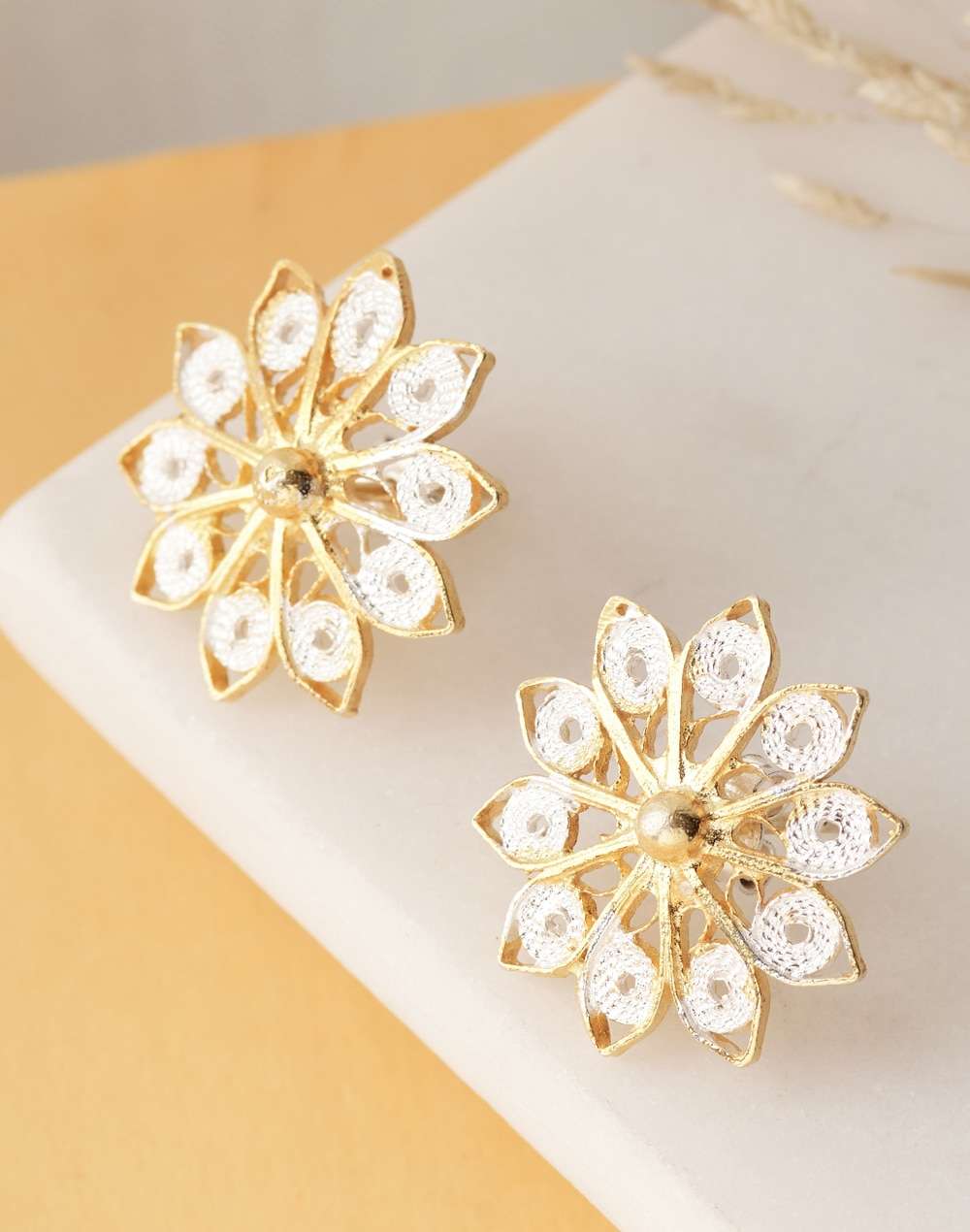 Silver Two Tone Stud Earrings