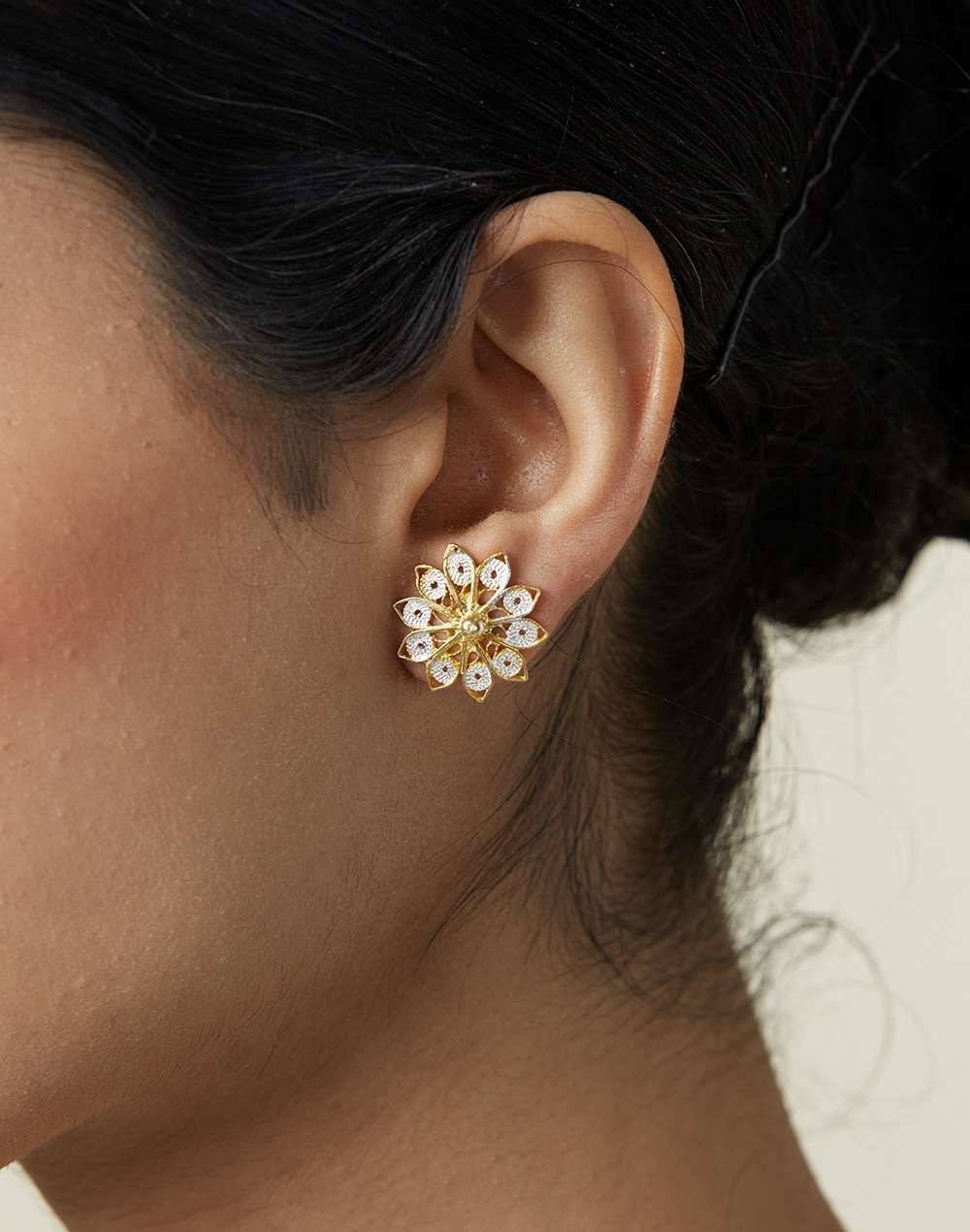 Silver Two Tone Stud Earrings