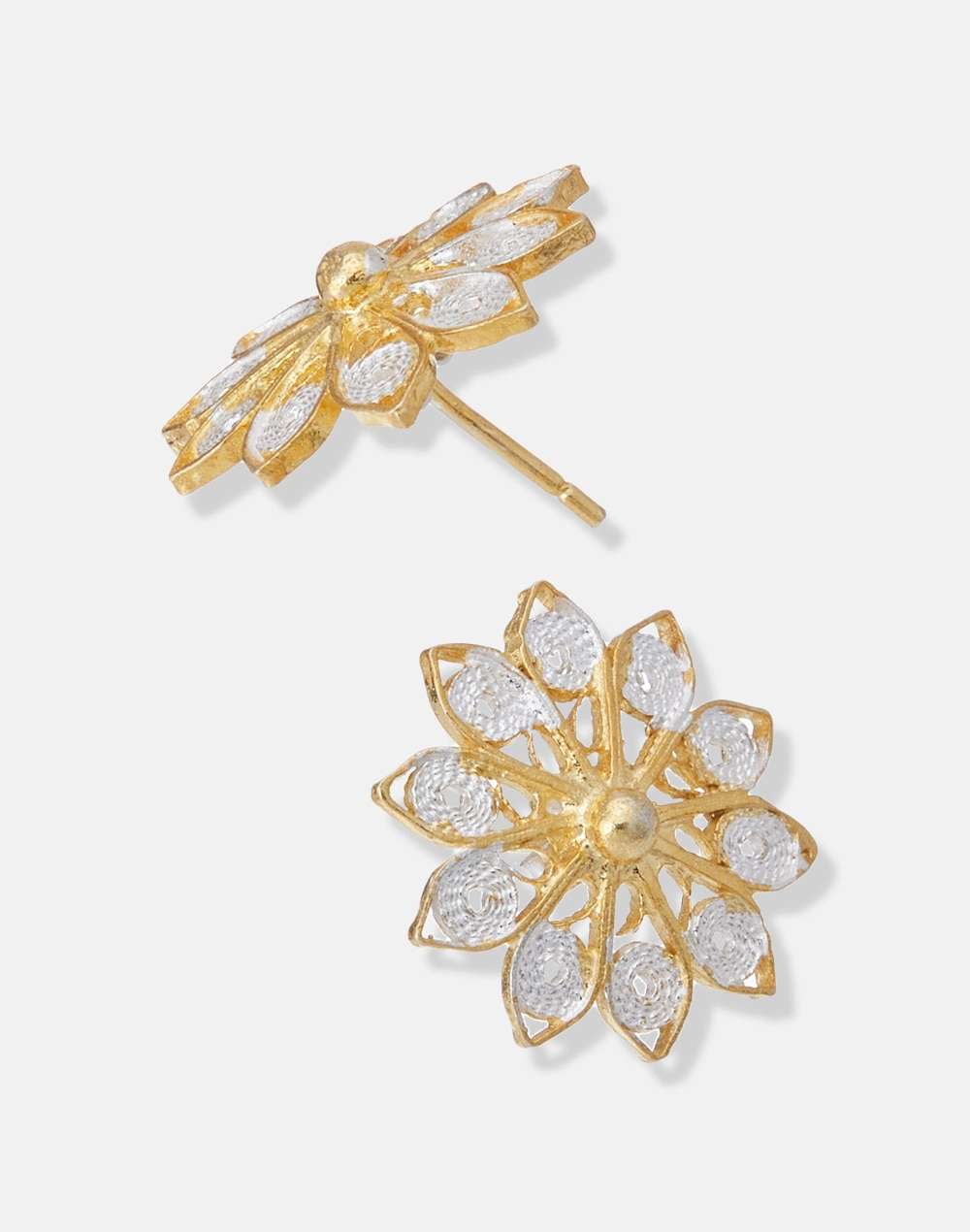 Silver Two Tone Stud Earrings
