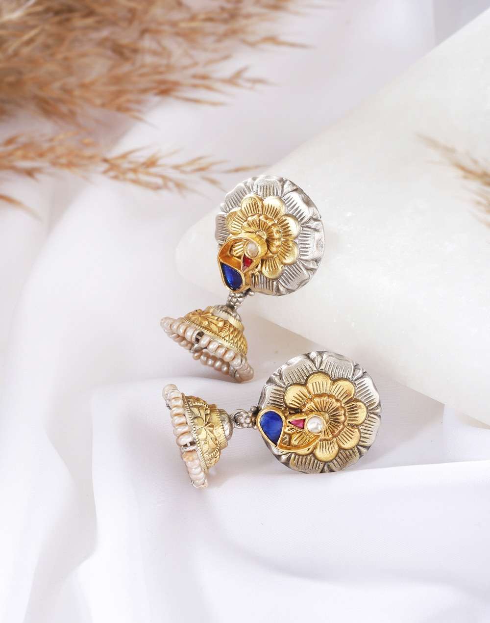 Silver Two Tone Jhumka Earrings
