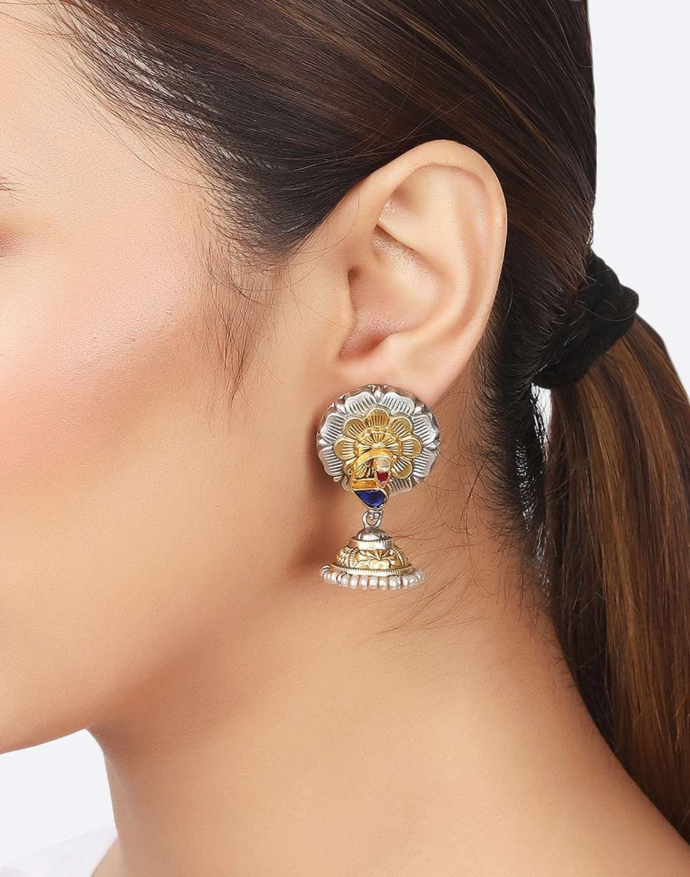 Silver Two Tone Jhumka Earrings