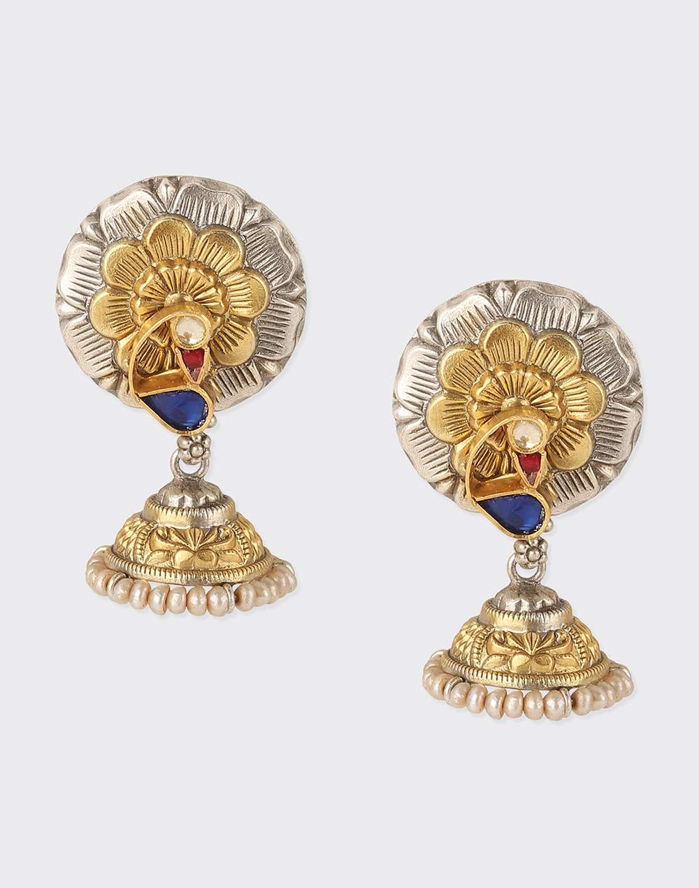 Silver Two Tone Jhumka Earrings