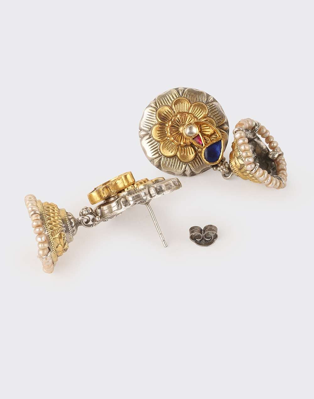 Silver Two Tone Jhumka Earrings