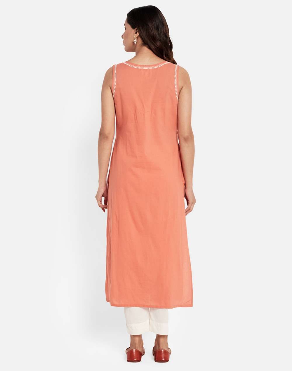 Cotton Chikankari Slim Fit Long Kurta