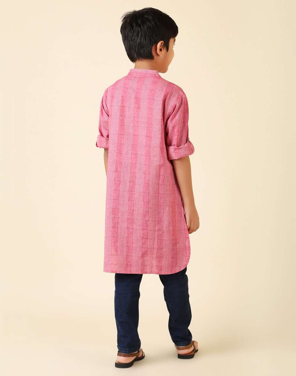 Cotton Roll Up Sleeves Long Kurta