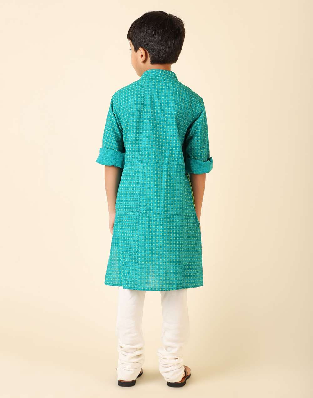 Turquoise Cotton Printed Long Kurta