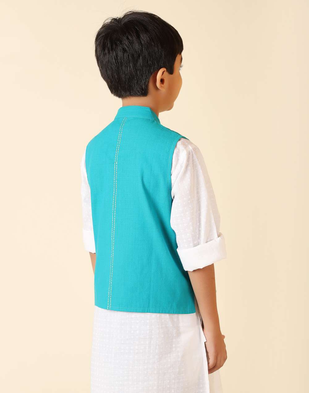 Teal Cotton Chinese Collar Jacket