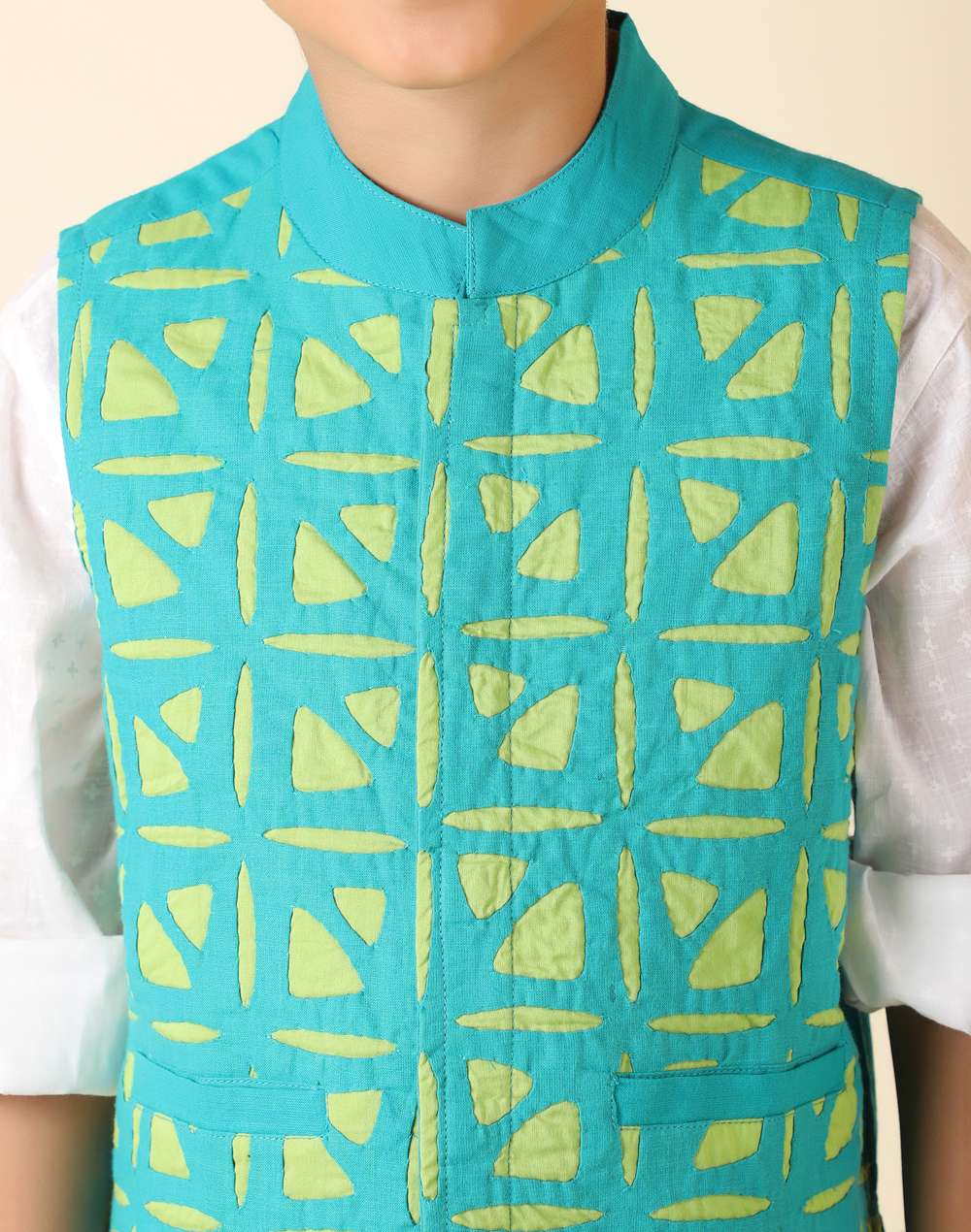 Teal Cotton Chinese Collar Jacket
