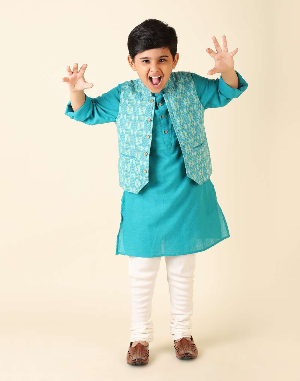 Green Cotton Printed Kurta Set