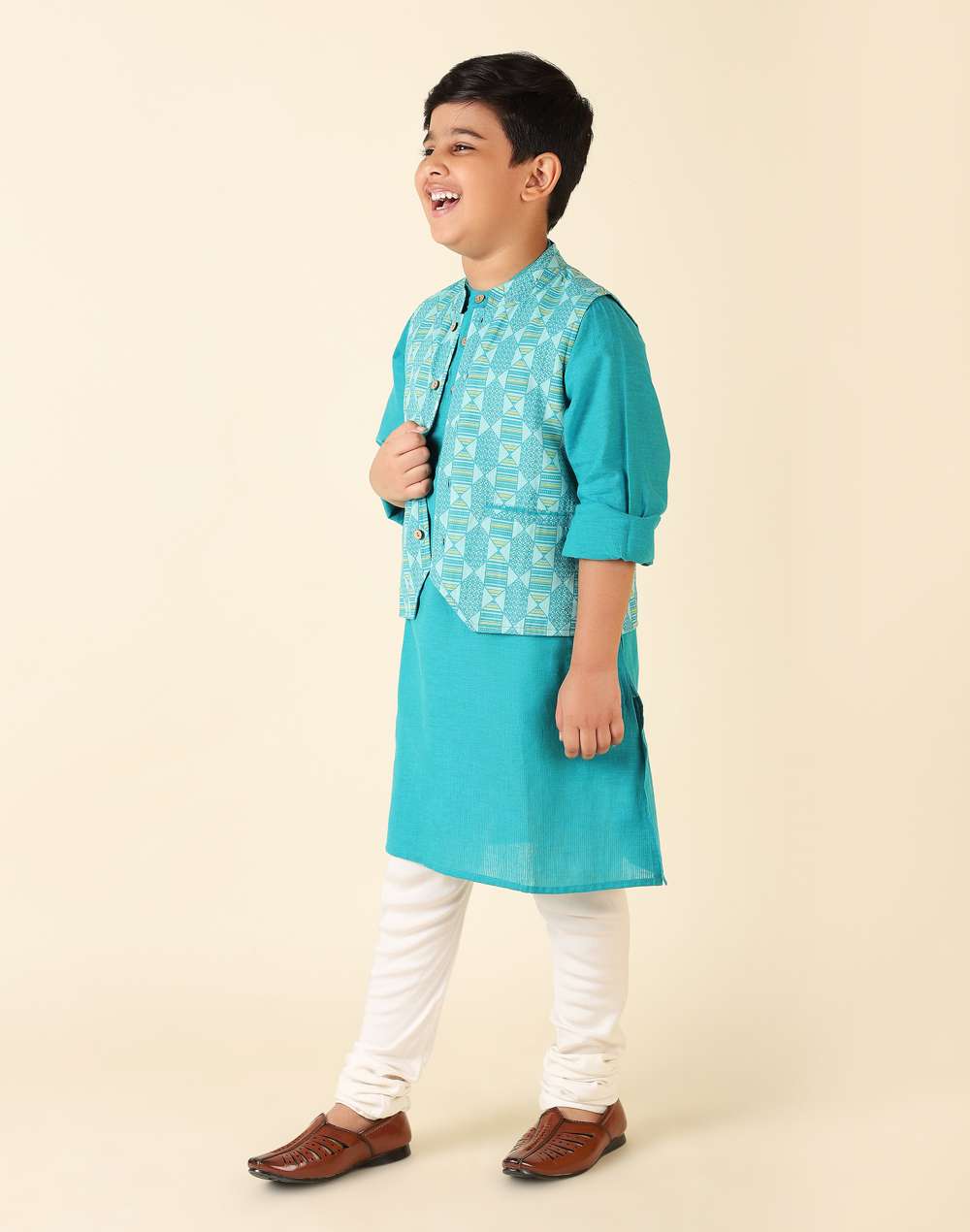 Green Cotton Printed Kurta Set