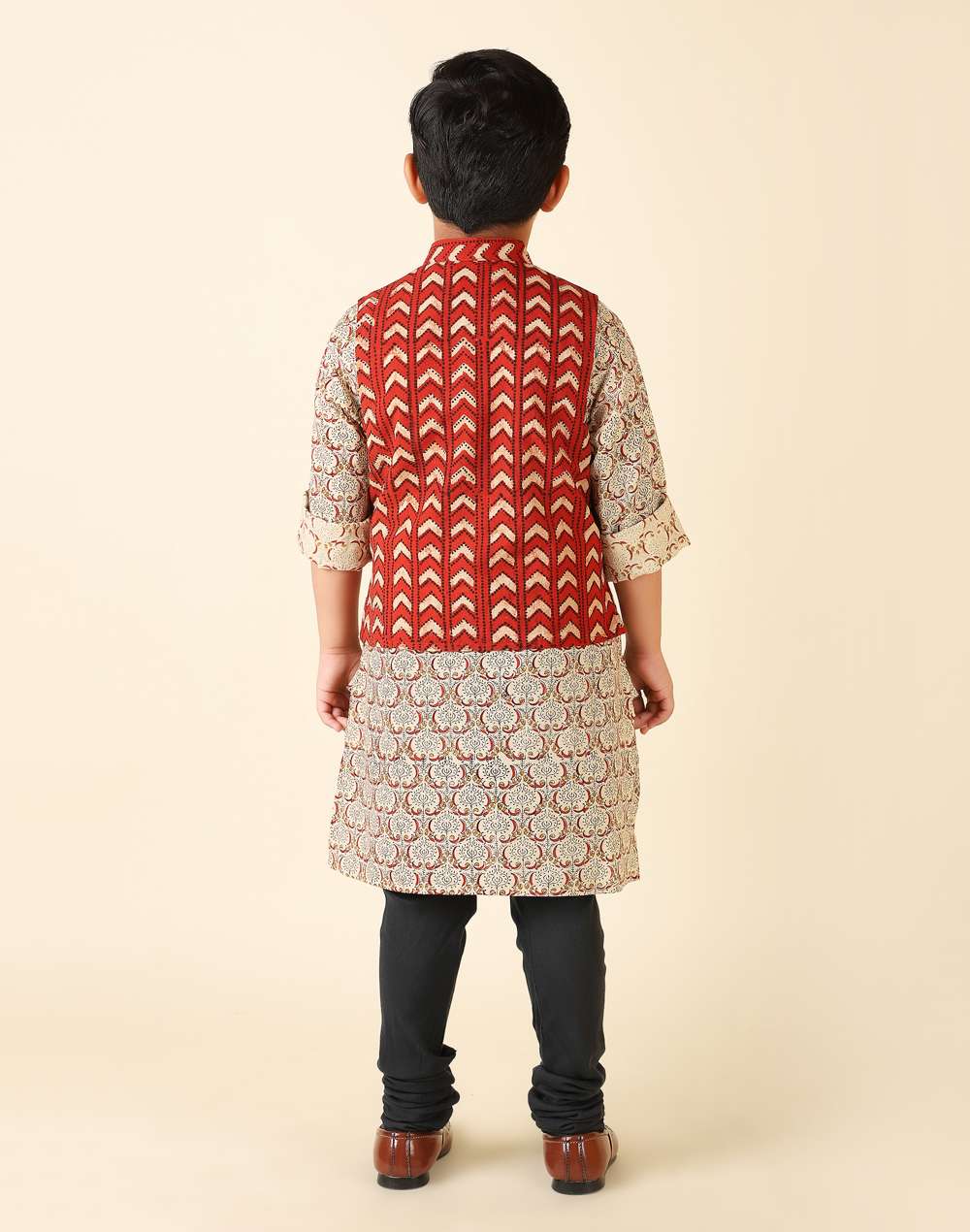 Beige Cotton Printed Kurta Set