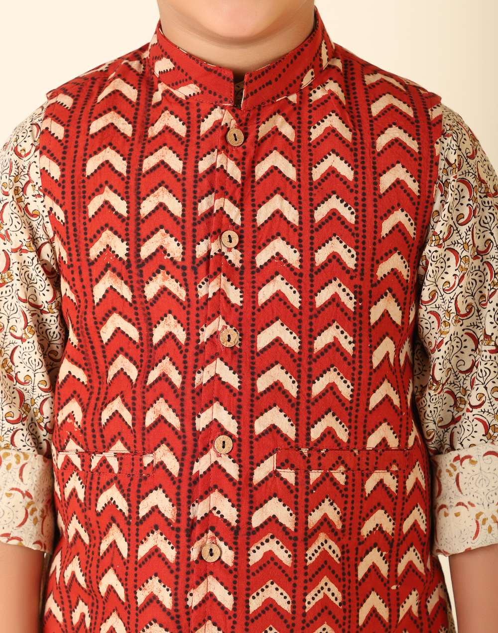 Beige Cotton Printed Kurta Set
