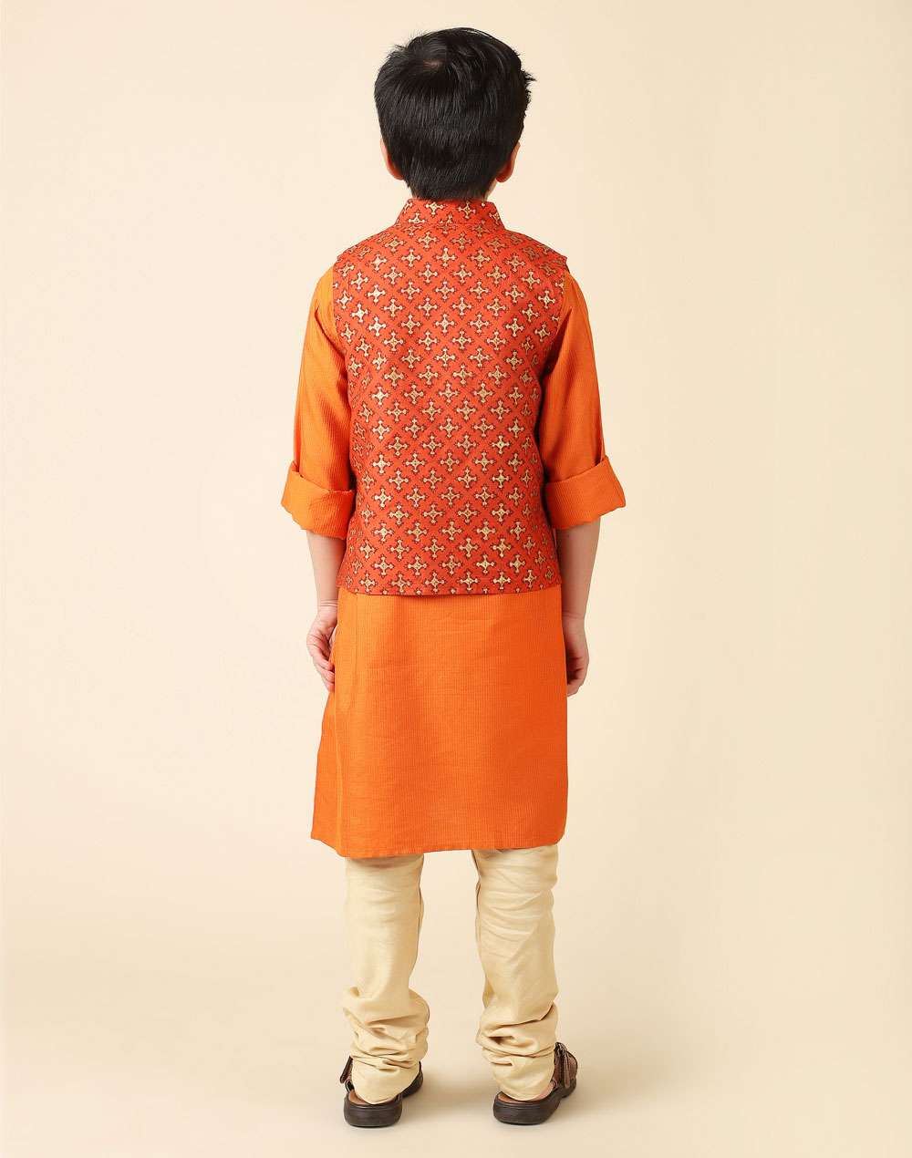 Orange Viscose Blend Printed Kurta Set