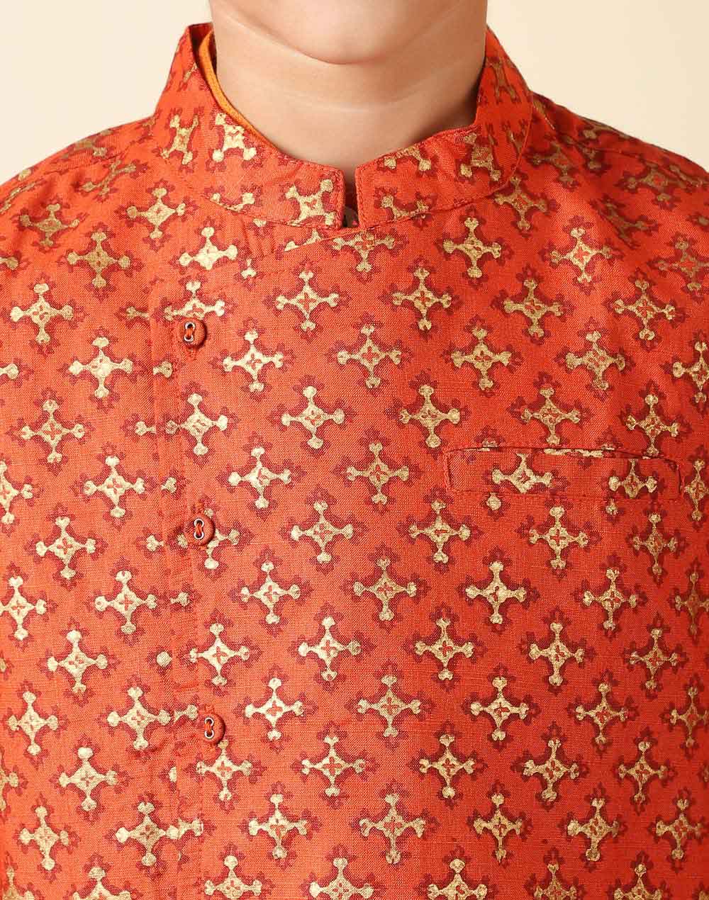 Orange Viscose Blend Printed Kurta Set