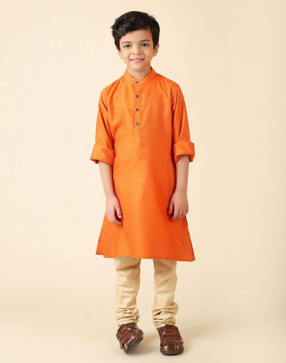 Orange Viscose Blend Printed Kurta Set