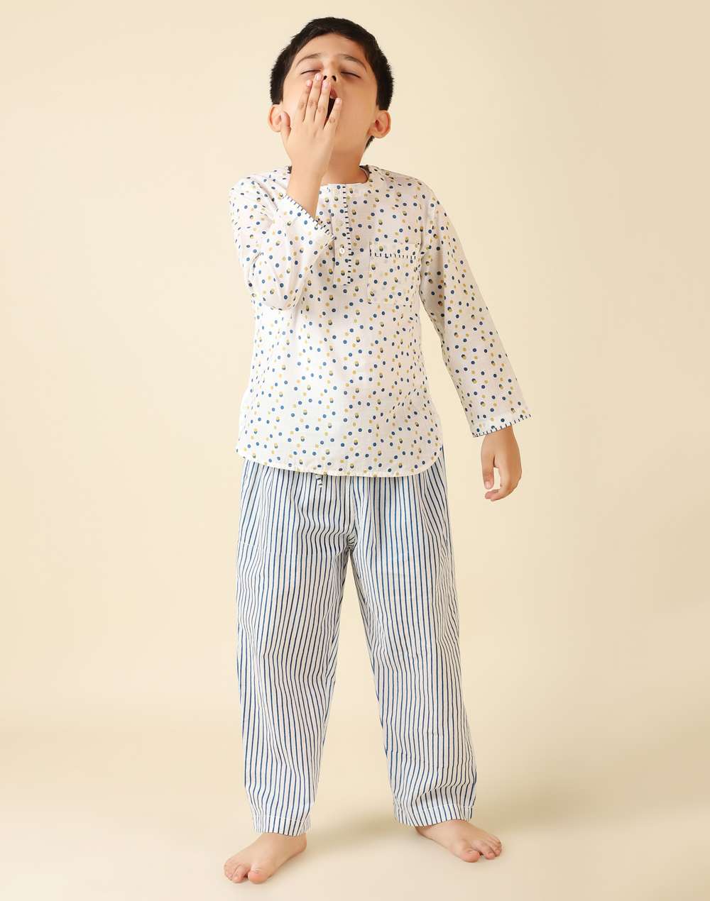 Blue Cotton Printed Sleepwear