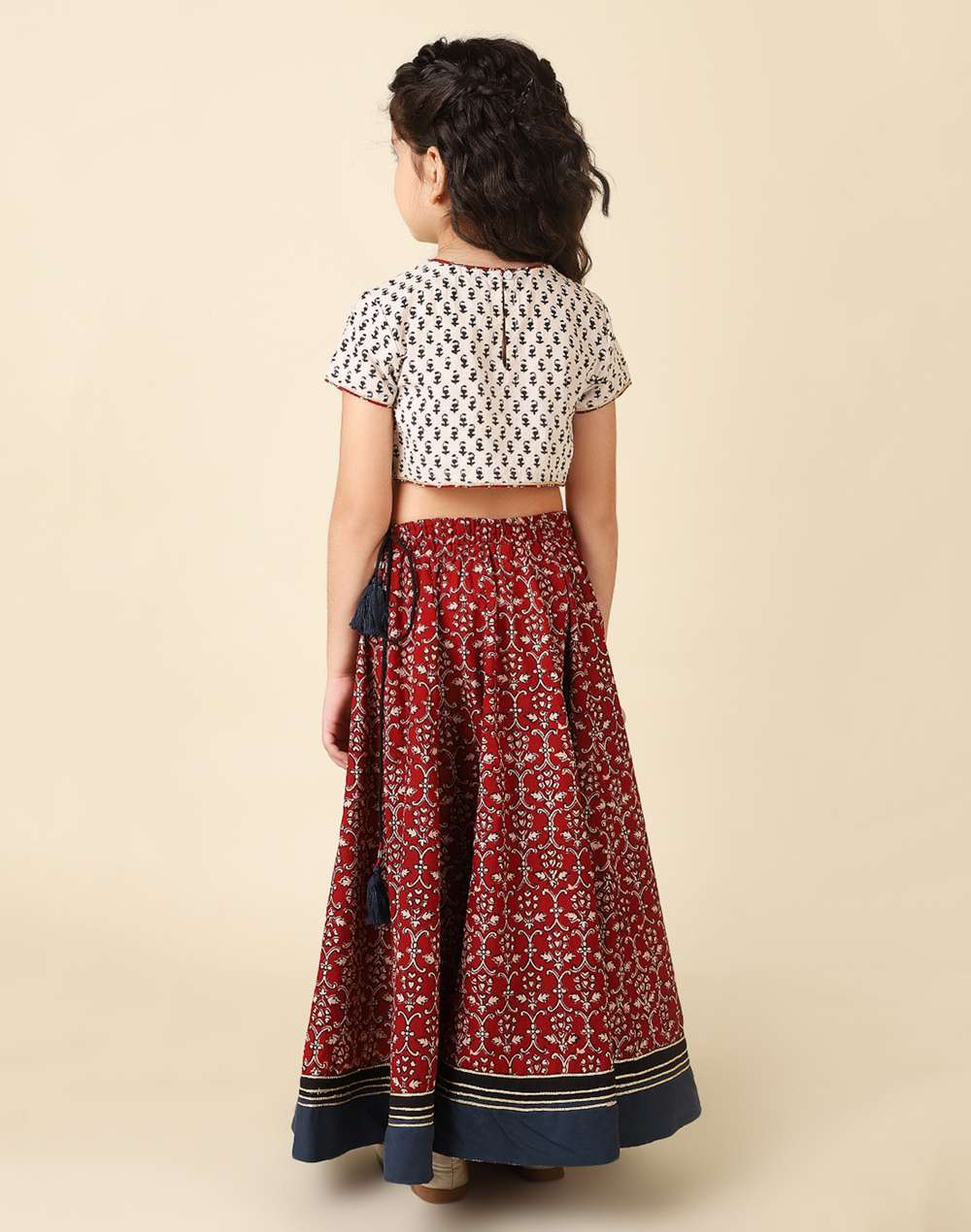 Maroon Cotton Printed Lehenga Set