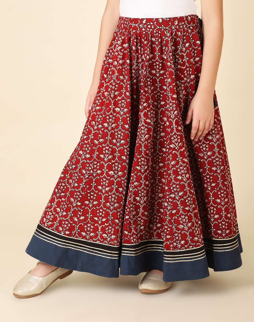 Maroon Cotton Printed Lehenga Set
