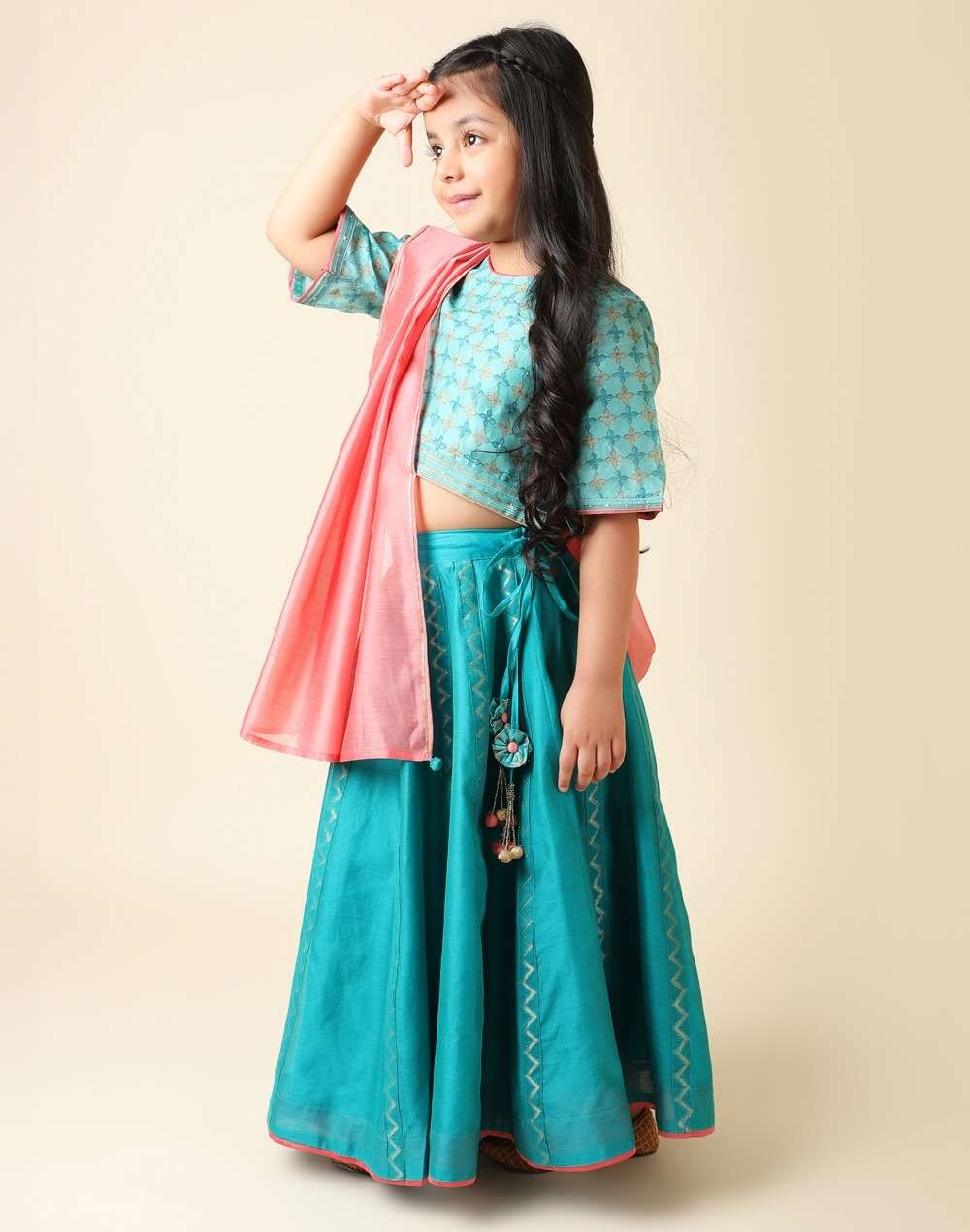 Hand Block Cutwork Cotton Silk Printed 3 Pcs Set