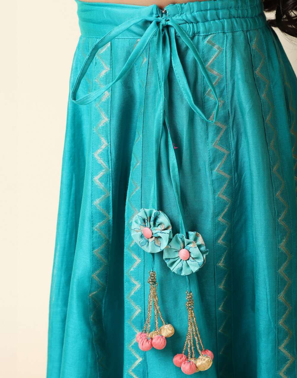 Hand Block Cutwork Cotton Silk Printed 3 Pcs Set