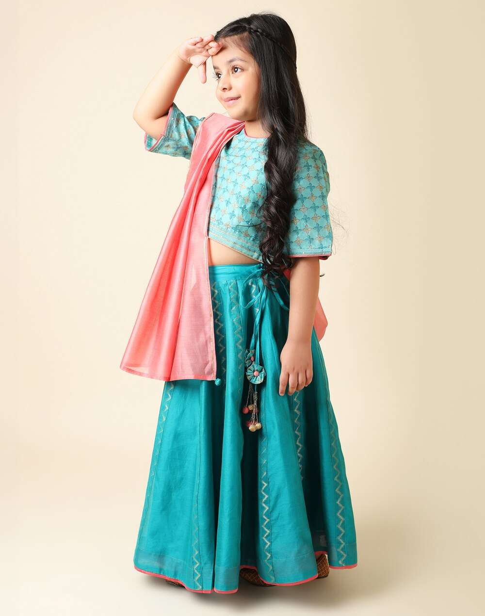Hand Block Cutwork Cotton Silk Printed 3 Pcs Set