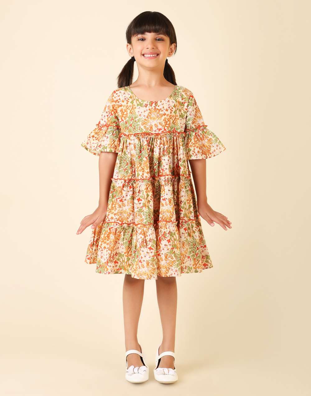 Orange Cotton Printed Dress