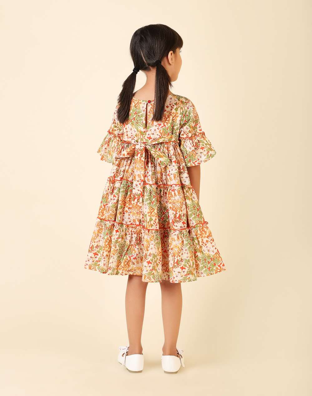 Orange Cotton Printed Dress