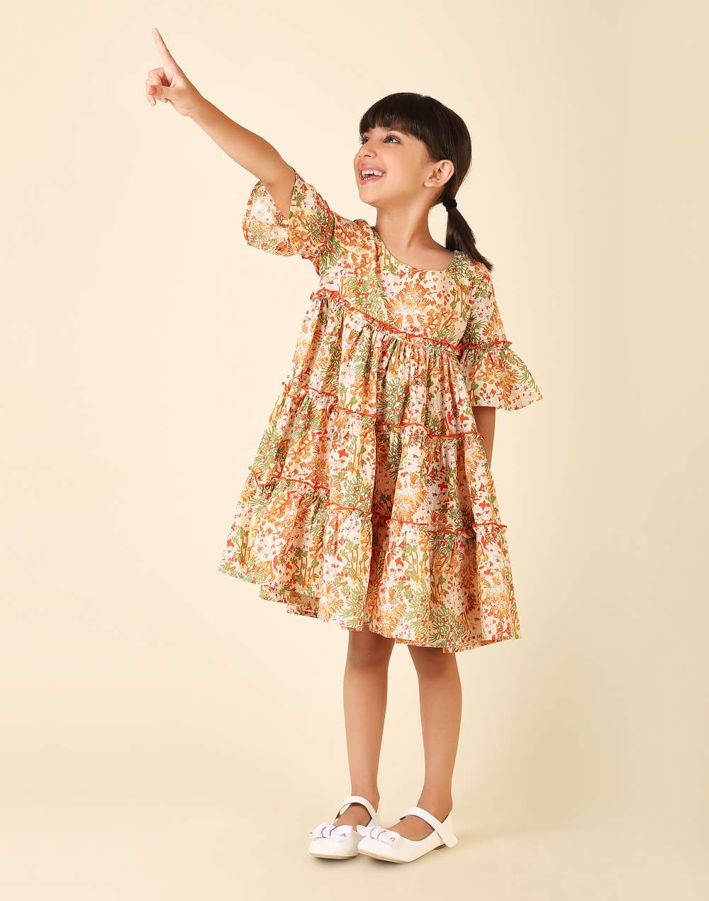 Orange Cotton Printed Dress
