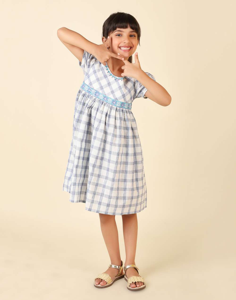 Blue Cotton Checks Dress