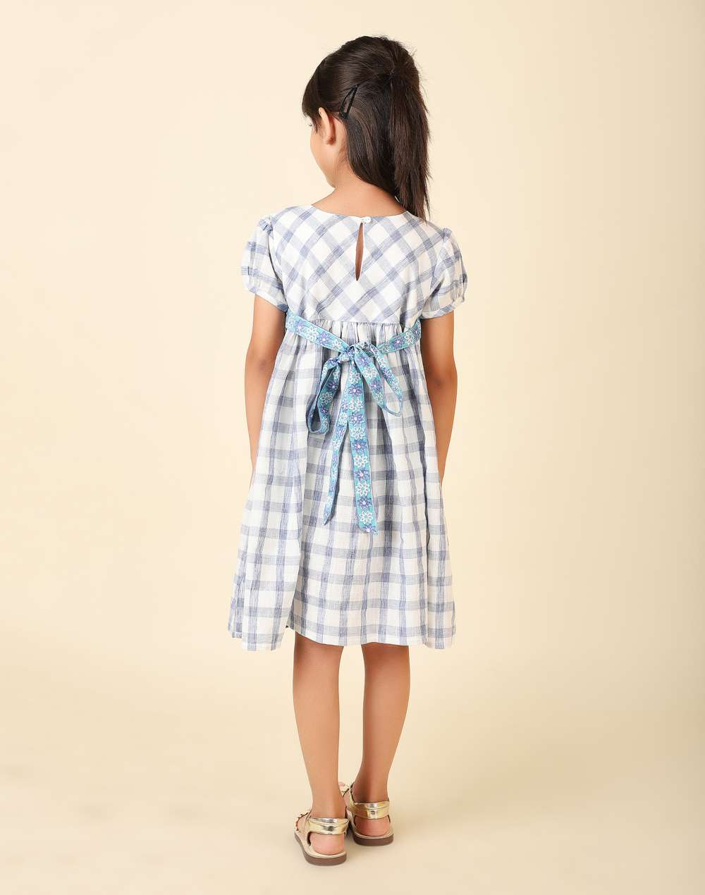 Blue Cotton Checks Dress