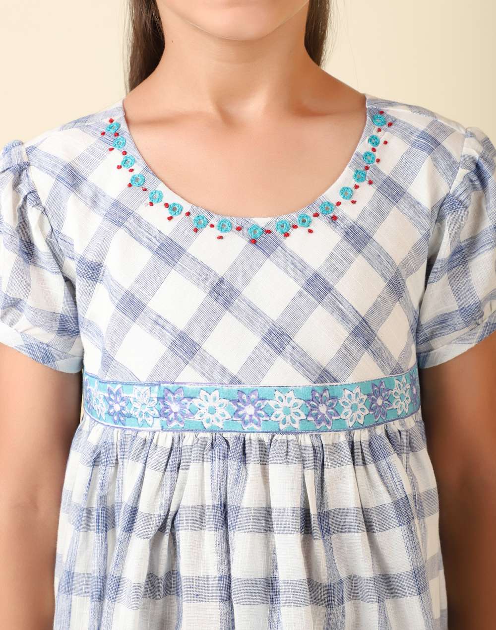 Blue Cotton Checks Dress