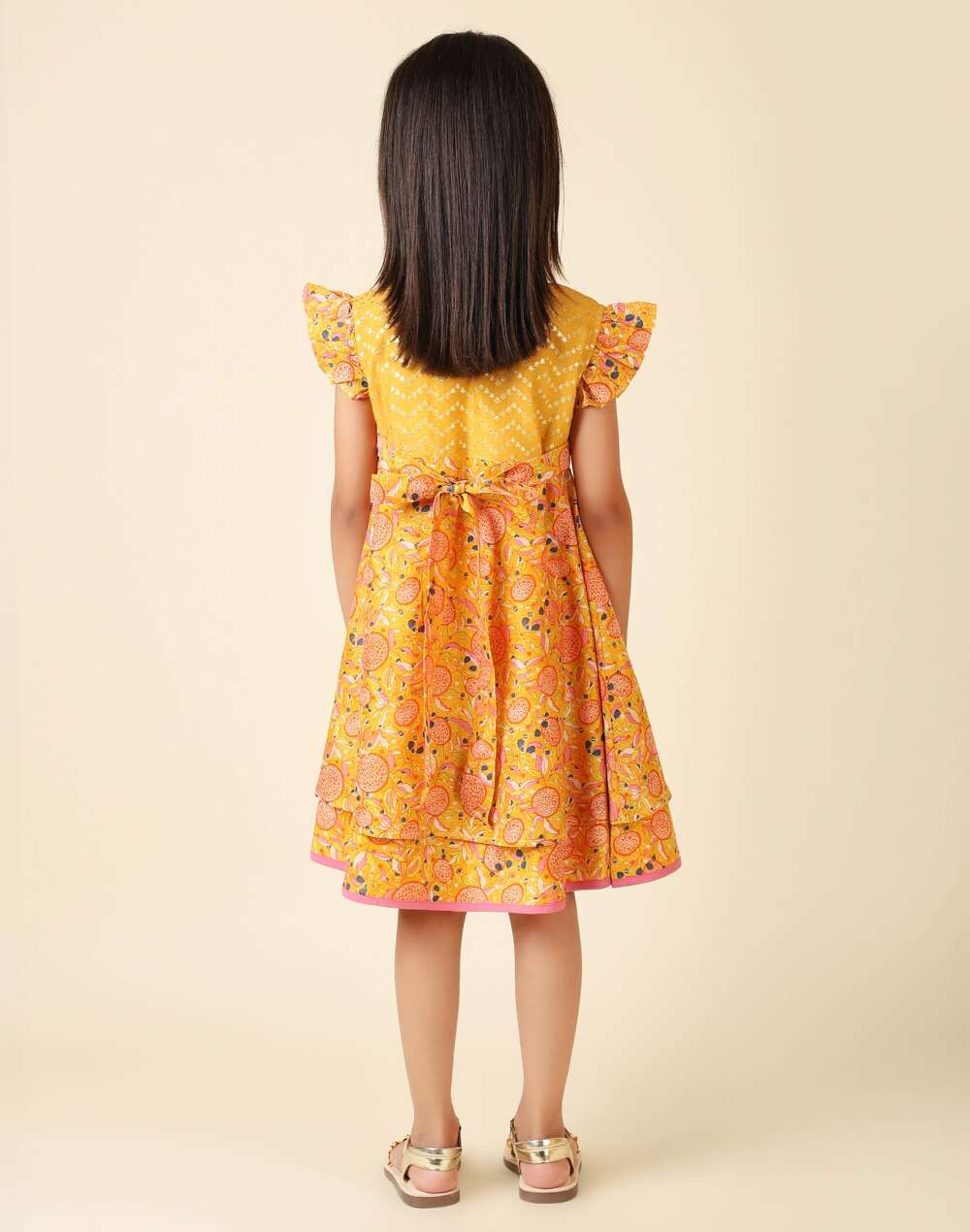 Gathered Sleeves Cotton Silk Printed Dress