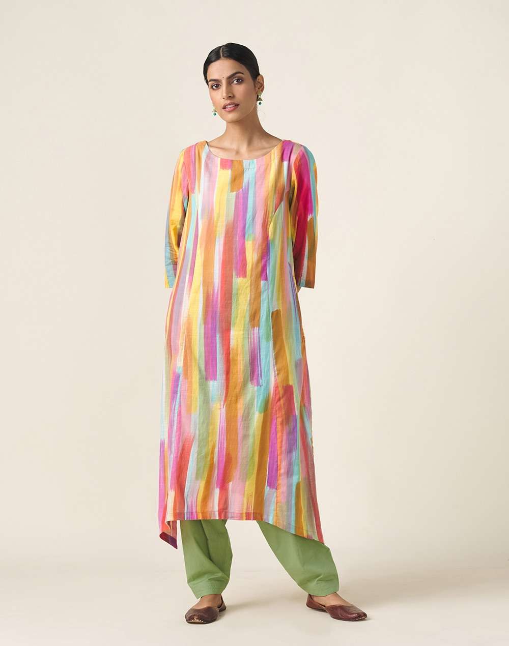 Cotton Printed Slim Fit Knee Length Kurta
