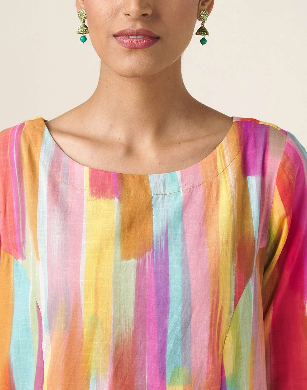 Cotton Printed Slim Fit Knee Length Kurta