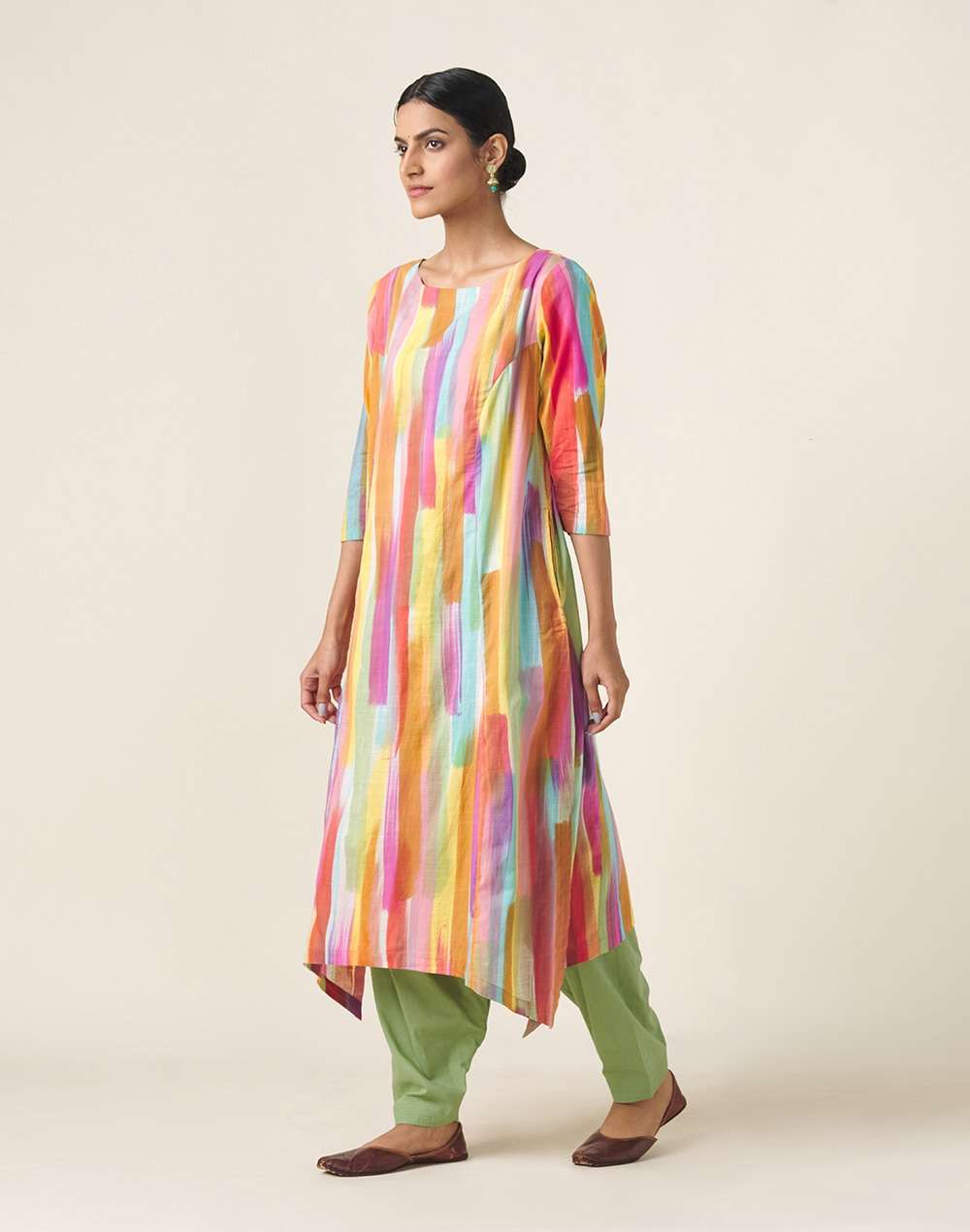 Cotton Printed Slim Fit Knee Length Kurta