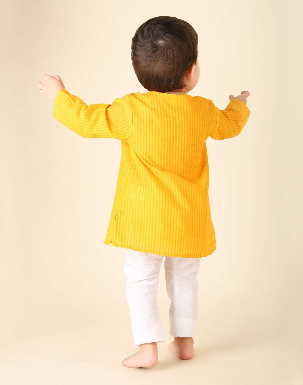 Yellow Cotton Striped Long Kurta