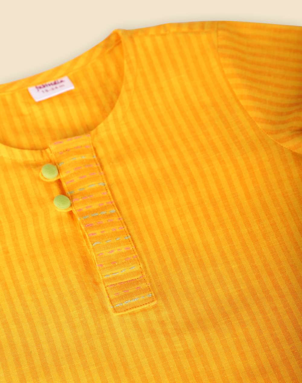 Yellow Cotton Striped Long Kurta