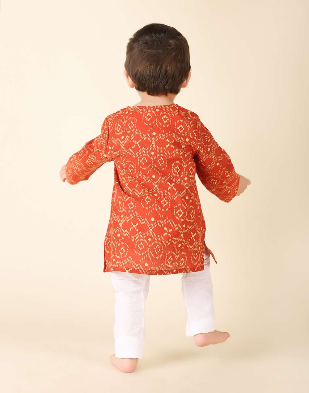 Orange Cotton Printed Long Kurta