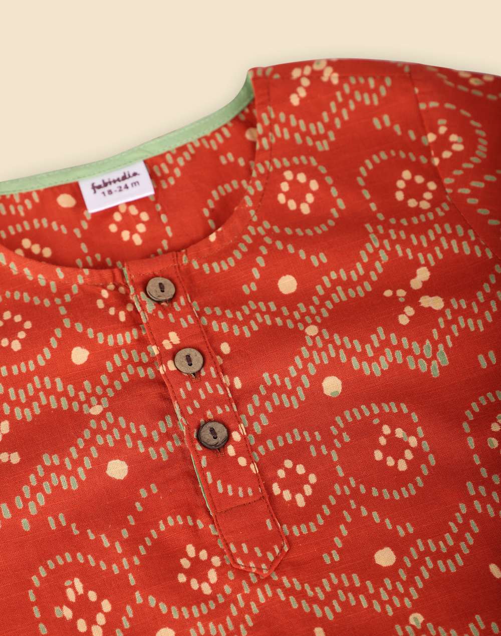 Orange Cotton Printed Long Kurta