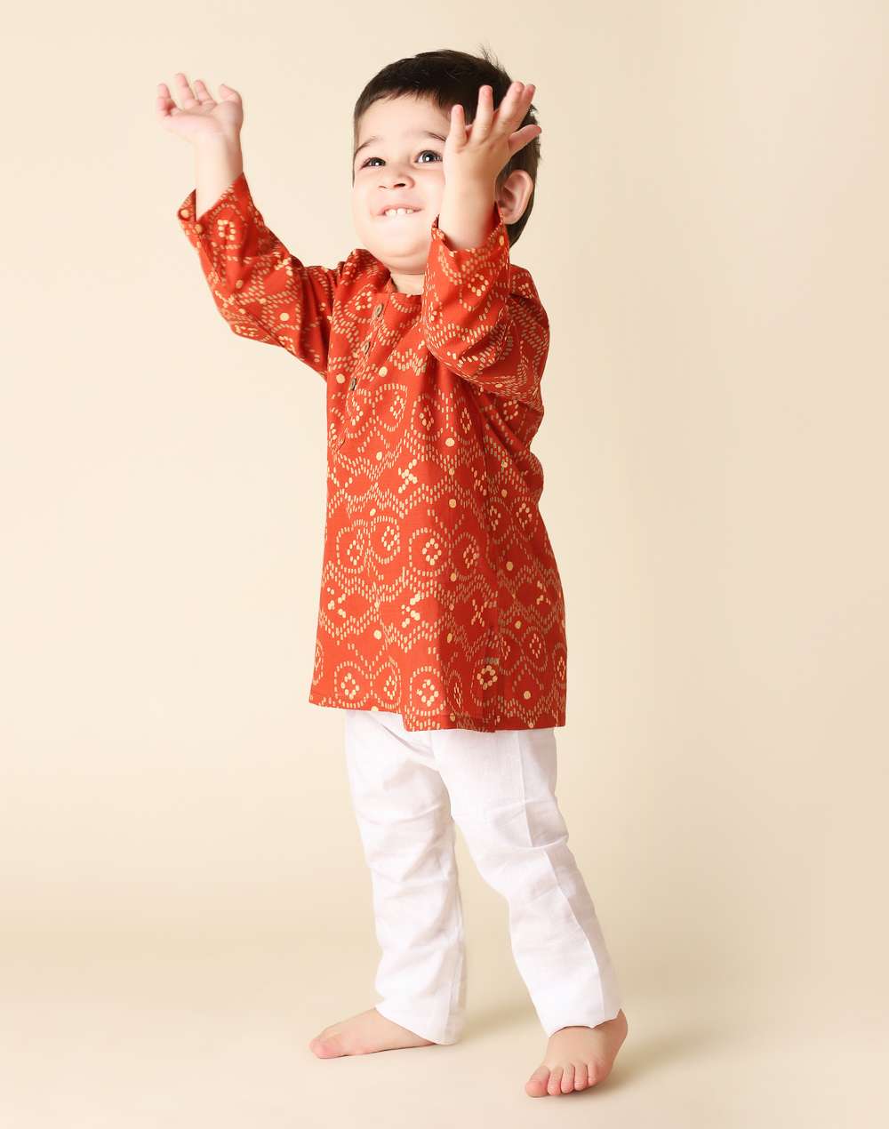 Orange Cotton Printed Long Kurta