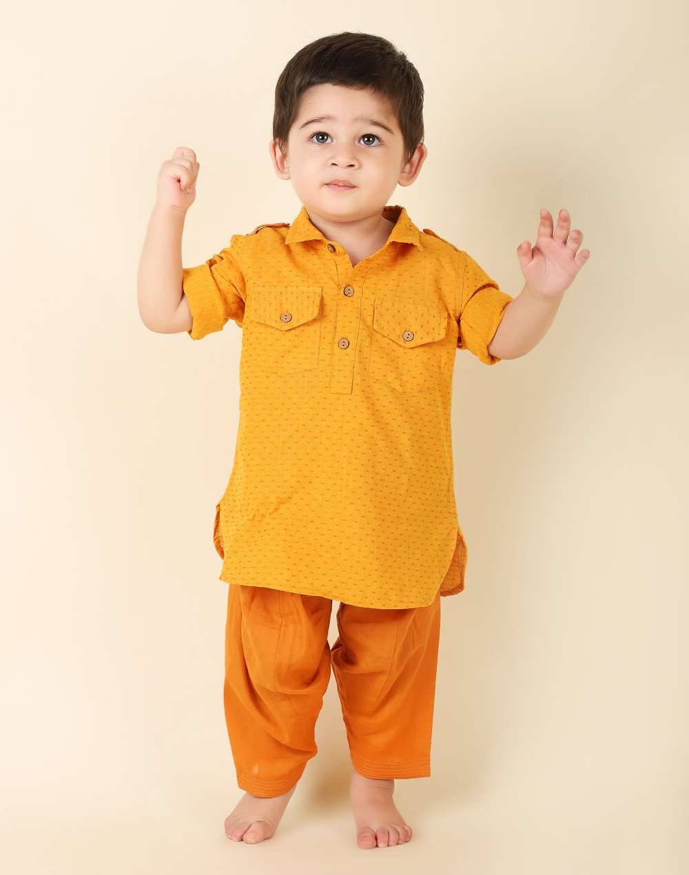 Yellow Cotton Dobby Kurta Set