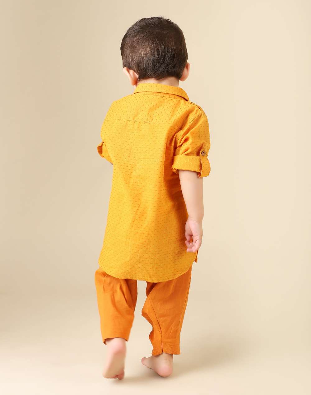 Yellow Cotton Dobby Kurta Set